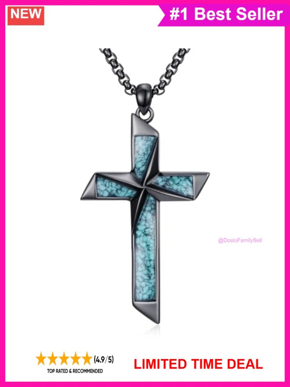 925 Sterling Silver Turquoise Cross Pendant Necklace Religious Gift